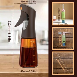SHEGZHUC Olive Oil Sprayer for Cooking Glass, 200ml Olive Oil Dispenser Bottle Brown, Spray Bottles Oil Dispenser for Kitchen, Kitchen Gadgets for Salads, Grilling with 3 in 1 Cap Brush ＆ Straw Brush