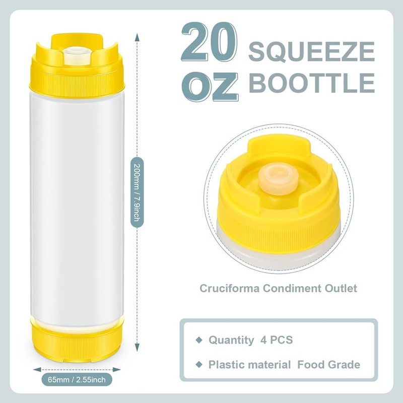 20Oz Inverted Plastic Squeeze Bottles, Refillable Tip Large Valve Dispenser