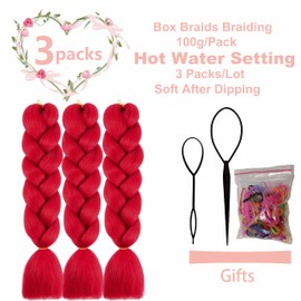 FYRLNA 3 Packs 24 Inch Jumbo Braiding Hair Soft High Temperature Resistance Synthetic Hair Extensions for Women 24 Inch Ombre Jumbo Braiding Hair Twist Crochet Braids Hair (24 Inch (Pack of 3), red)
