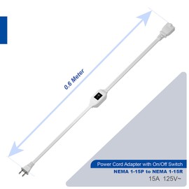 16AWG On/Off Switch Extension Cord 0.6Meter Polarized with On/Off Switch 12A/125V, Extension Cord with Inline On-Off White Color
