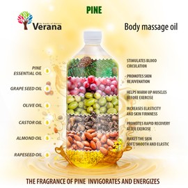 Verana Pine Massage Oil, Natural Cosmetics Body Oil, All Skin, Nourishing Massage, Helps Warm Up and Repair Muscles, Anti-Age, Aromatherapy 250 ml