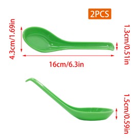 Asian Soup Spoons for Ramen, Pho, Dumplings – Green Melamine, Heat-Resistant & Shatterproof, Extra Long Handle (6.3"), 2PCS