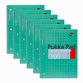 Pukka Pad, Metallic Single Subject Spiral Bound Notebooks with 100 Pages of 3 Hole-Punched 80GSM Lined Paper with Perforated Edges – 10.5 x 8in – 6-Pack