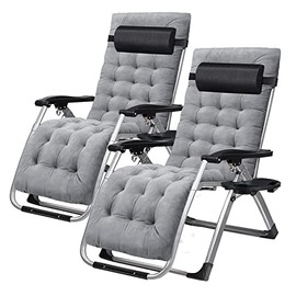 Zero Gravity Chair, Lawn Recliner, Reclining Patio Lounger Chair, Folding Portable Chaise with Detachable Soft Cushion, Cup Holder, Headrest