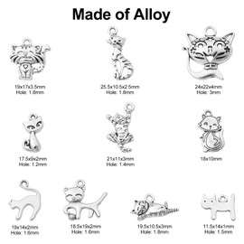 UR URLIFEHALL 100 Pcs 10 Styles Tibetan Silver Cat Charms Mixed Vintage Animal Pet Charms Pendants for Necklace Bracelet Jewellery Making