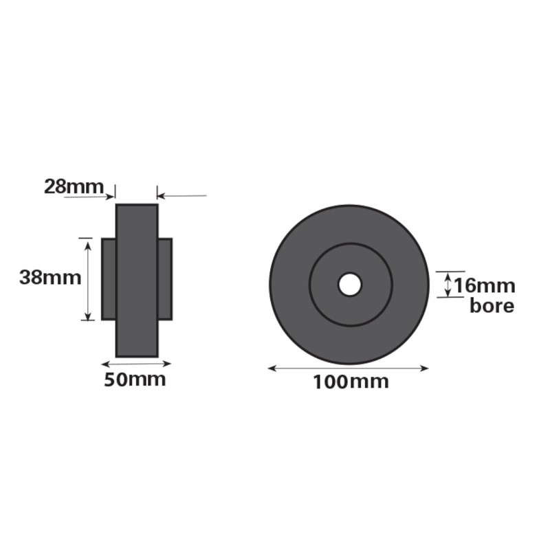 AB Tools Boat/Jetski/Dinghy Trailer Single Roller Rubber 16mm Bore 2