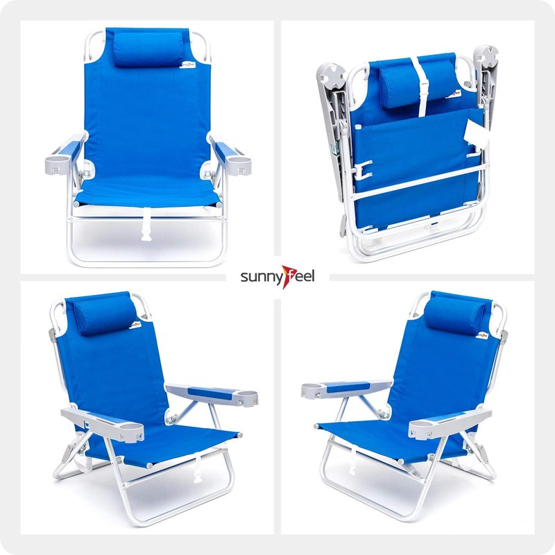 SunnyFeel Extra Wide 28" Low Beach Chair 5 Position Lay