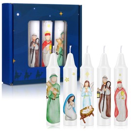 Conelist Christmas Nativity Scene Candles Set 5 Pcs Advent Candles with Gift Box Jesus Religious Gifts Nativity Table Decoration Jesus Navidad for Christmas Holiday Women Gifts