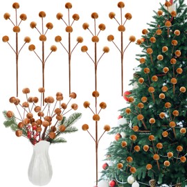 Thiccywoov 6 Pcs 14 Inch Christmas Tree Picks Velvet Christmas Ornaments Spheres Ball Pick Velvet Xmas Tree Branches Hanging Decoration Wreath Home Office Party Ornament(Bronze)