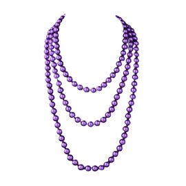 1920s Flapper Faux Pearls Long Beaded Necklace, Gatsby Ballgown Cosplay Necklace, Old School Vintage Layered Pearls Necklace for Women Prom Jewelry (Long-60'' purple)