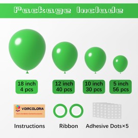 Voircoloria 130pcs Green Balloons Different Sizes 18" 12" 10" 5" Party Latex Balloons for Birthday Dinosaur Baby Shower St. Patrick's Day Summer Jungle Forest Safari Party Decorations