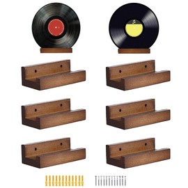 Vinyl Record Holder,6 Pcsvinyl Wall Mount, Retro Style Record Holder,Wooden Records stand for Vinyl Records,Books,Photo Album,Magazine