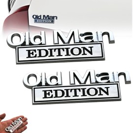 2Pcs Old Man Edition Car Emblem, Old Man Edition Emblem Metal Badge Bumper Decals for Cars Truck SUV Side or Rear Tailgate Name Plate Sticker (Silver Black)