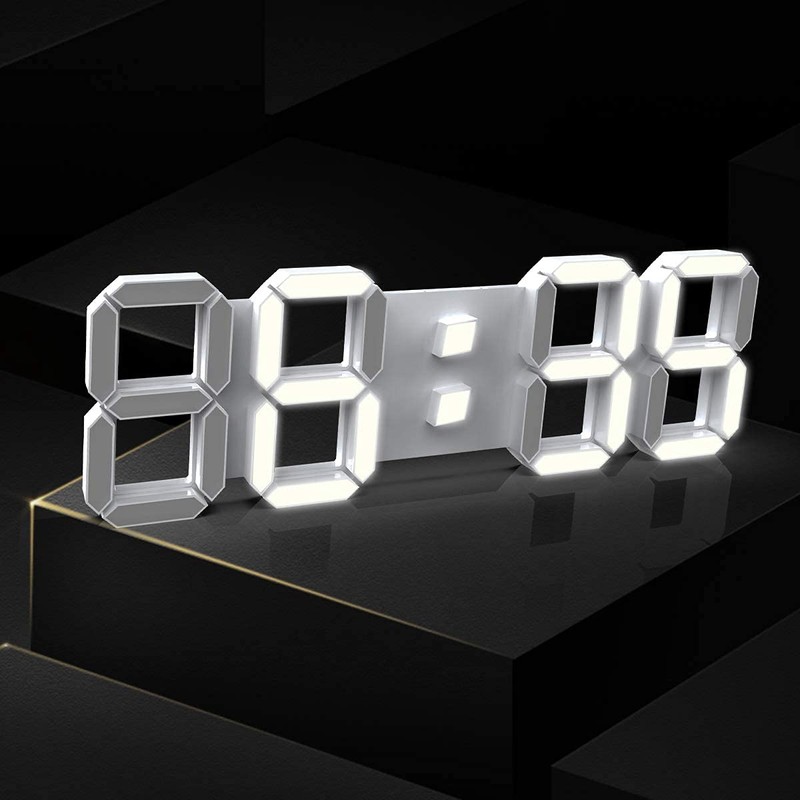 EPSKY 3D White Digital Wall Clock LED Large Alarm Clock