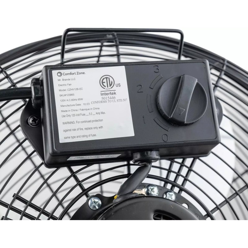 Comfort Zone 12" Cradle Floor Fan, 3 Speeds, All Metal,
