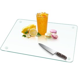 Tempered Glass Cutting Board for Kitchen,Clear Glass Cutting Board with Rubber Feet,Scratch, Heat, Shatter Resistant and Easy to Clean (12"x16")