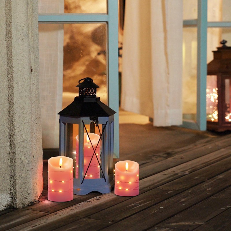Homemory Flameless Candles with String Lights, 3 Pack Embedded Fairy