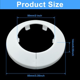 Moicstiy 10 Pcs Water Pipe Cover Decoration, 50 mm Plastic Escutcheon, White Pipe Cover Radiator for Wall Pipe Tube Decoration (2 Inch)