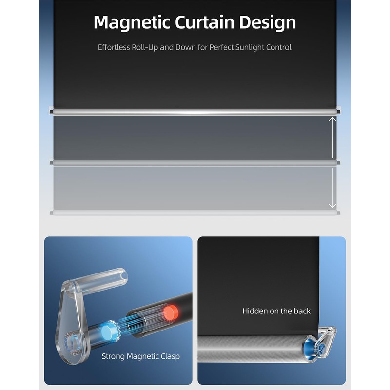 Retractable Blackout Curtains, Blackout Blinds with Hook and Loop Adhesive,No