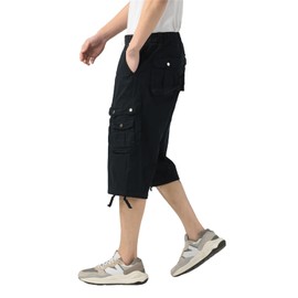 DGWZ Mens Long Cargo Shorts Below Knee 3/4 Stretch Twill Cotton Relaxed Fit Elastic Waist Cargo Shorts for Men Navy Blue