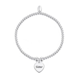 Philip Jones Sister Heart Charm Beaded Stretch Bracelet