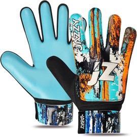 Jazzy Sports Soccer Goalie Gloves,Funky Football Goalkeeper Gloves for Kids Boys Children Youth with 4mm Latex for Strong Grip (Cyan 1, Size 3 Suitable for 5-6 Years)