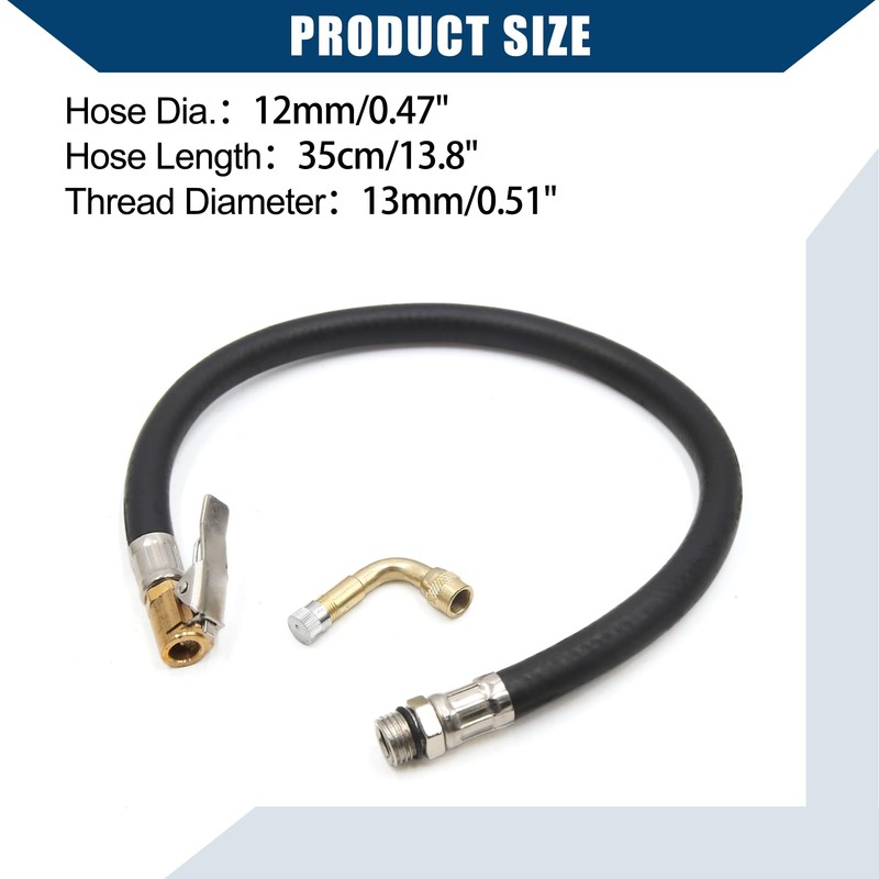 Hihaha Thread Dia Tire Inflator Hose W/ 90 Degree Valve