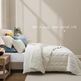 Oli Anderson Velvet Quilt Set Queen Size - Lightweight Bedspread Coverlet - Soft Velvet Comforter Set - Reversible Quilted Bedding Set for All Seasons - Cream White - 3 PCS (1 Quilt, 2 Pillow Shams)