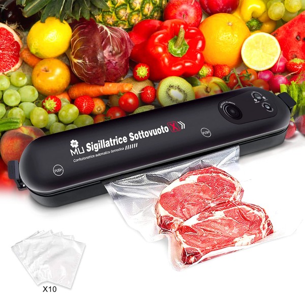 m MU Vacuum Sealer, Food Stays Fresh Up to 8 x Longer 30 cm Long and Stable Weld Seam, Includes 10 Professional Foil Bags / Black