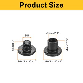 sourcing map 10 Sets Screw Post, Male M5x5mm Stainless Steel Screw Rivets, Female 6x6 Hex Drive Binding Screws Belt Buckle Binding Bolts Leather Fastener with 1Pcs Wrench, Black