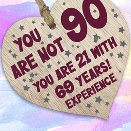 90th Birthday Gift For Women Men Wooden Heart Plaque, Light Wood Sign Keepsake, Happy Birthday Mum, Grandma, Dad, Husband, Wife, Uncle, Mum Gifts From Son, Nan, Grandad Birthday Present