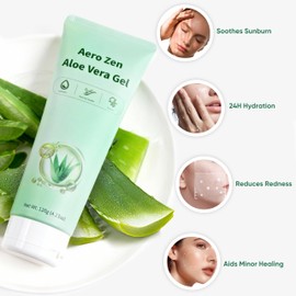 Aero Zen 98% Organic Aloe Vera Gel, Natural Moisturizing Pure Aloe for Face and Arms, Soothing & Hydrating Aloe Gel for Sunburn Relief and Deep Skin Nourishment, 4.23 oz