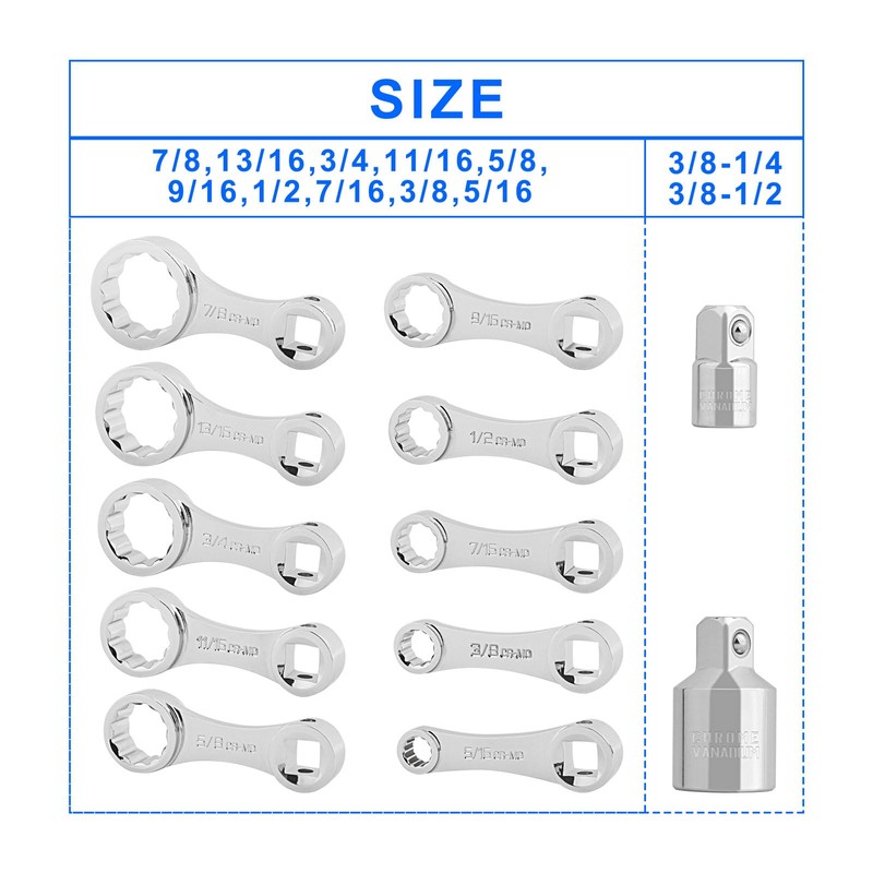 Gunpla 12pcs Torque Adapter Set, SAE 12 Point Fastener 3/8
