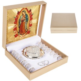 FUNPAR Arras Para Boda Catolica with Virgen De Guadalupe Gift Box, Arras De Boda Cristiana, Premium Arras De Boda Catolica, Wedding Coins Catholic Arras Box, Mexican Wedding Arras Coins Set (Silver)