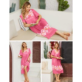 Bloggerlove Women House Dresses for Elderly Short Sleeve Mumu Dresses for Women Nightgown Lounge Dress for Women (Pink, Small)