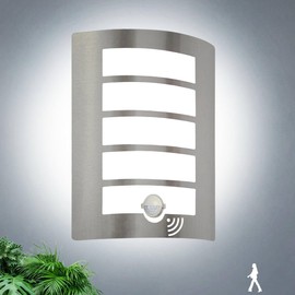 Allesgute Outdoor Wall Lights with PIR Motion Sensor, Curved Outside Lights Mains Powered Stainless Steel IP44 Waterproof Wall Lamp Incl. 1x 12W E27 Bulbs Cool White 6000K