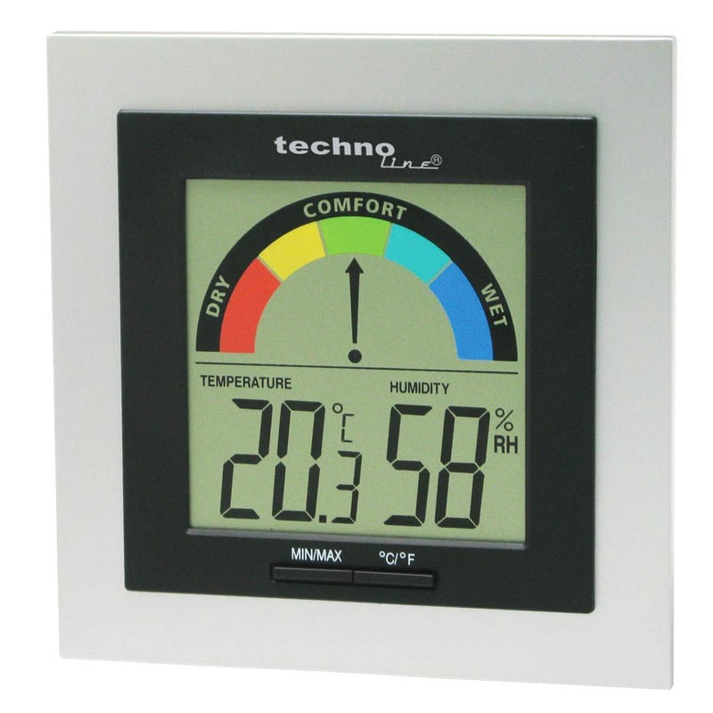 Technoline WS9430 Bürothermometer mit Temperaturanzeige, Luftfeuchteanzeige, Luftqualitätsanzeige, Raumkomfortanzeige, Temperaturstation silber-schwarz