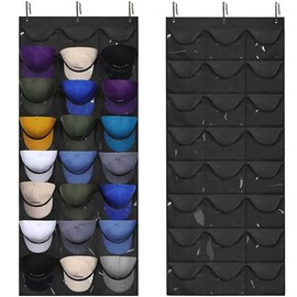 gofidin 24 Pockets Baseball Hat Rack, Baseball Cap Hanging Bag Cap Storage Holder Hanging Over the Door Wall Mount Bag Space-saving Hat Holder Organizer for Bathroom Closet