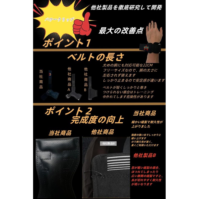 Power Grip, Pull Up, Rubber, Left and Right Set, Black,