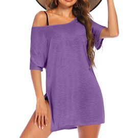 Ekouaer Women's Swimsuit Beach Cover Up Short Sleeve Cover Ups for Swimwear Bathing Suit Coverups Violet Medium