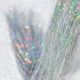 47" Holographic Hair Tinsel Shining Silver Professional Sparkle Heat-Resistant Silk Extensions, Easy to Apply, Hair Accessories for Girls, Party Hair, Gifts for Girls (1000 Strands, Shining Silver)