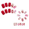24Pcs Valentines Nails Medium Long Press on Nails Pink Silver