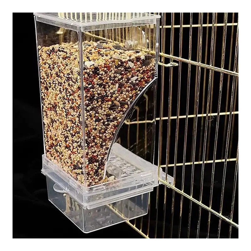 Bird Cage Feeder Parakeet transparent Canary Finch Automatic No Mess