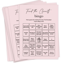 Sahjzk Find The Guest Bingo Cards – 25 Unique Cards, Icebreaker Party Games for Adults, Rustic Blush Pink Mingle Activity for Birthday Parties, Family Reunions, Office Events & Friendsgiving