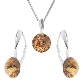 Jewellery Set for Women Earrings Silver 925 Hanging - Women's Necklace with Pendant - Jewellery Set for Her with Crystals Dome Earrings Hanging and Necklace Girls Gift Women, Sterling Silver, Crystal