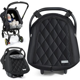 Orzbow Winter Baby Car Seat Cover with Front Zipper Door, Cold Weather Carseat Cover Canopy, Side Breathable, Rain, Snow and Wind Proof Car Seat Carrier Canopy Cover, Machine Washable - Color: Black