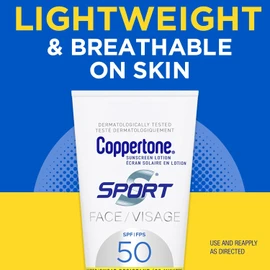 Coppertone Sport Face Sunscreen Lotion SPF 50, Lightweight and Breathable, Water Resistant Sunscreen Broad Spectrum SPF 50 UVA/UVB Protection, Oxybenzone Free, 74mL