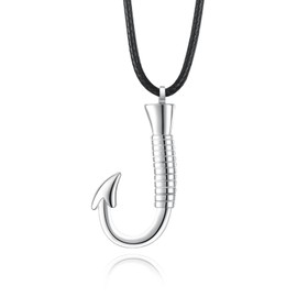 JLYY Fishing Hook Urn Necklace for Ashes Sterling Silver Fishhook Memorial Keepsake Pendant Cremation Jewelry for Ashes for Men, Metal, Cubic Zirconia