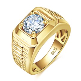 LOIPURI 2CT Moissanite Ring Mens Wedding Band, 14K Gold Plated 925 Sterling Silver Wedding Ring for Men Round Cut D Color VVS1 Clarity, Inner Ring Hollow Out Engagement Rings Size 11