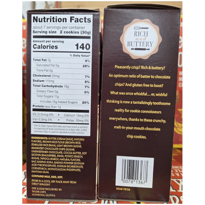 Trader Joe's Gluten Free Crispy & Crunchy Chocolate Chip Cookies